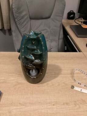 Ceramic Backflow Waterfall Incense Burner with Mountain and Lotus Design